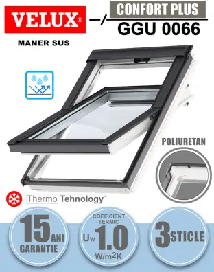 Fereastra mansarda VELUX GGU 0066, poliuretan, 3 sticle, maner sus