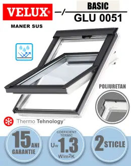 Fereastra mansarda VELUX GLU 0051, poliuretan, 2 sticle, maner sus