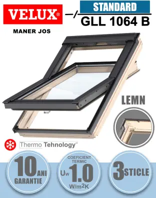 Fereastra mansarda VELUX GLL 1064 B, lemn pin, maner jos