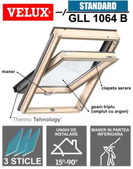 Fereastra mansarda VELUX GLL 1064 B, lemn pin, maner jos