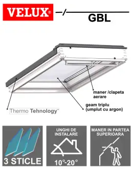 Fereastra mansarda VELUX GBL acoperisuri joase 10°–20°