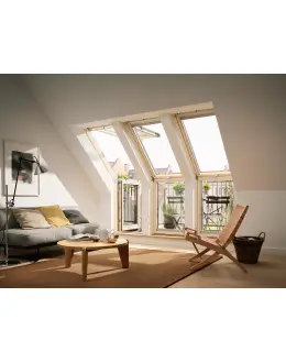 Fereastra mansarda iesire terasa VELUX GEL | VEA  3065, lemn de pin, 3 sticle