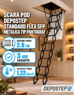 Scara pod DEPOSTEP STANDARD FLEX SFP metalica tip pantograf cu toc de lemn