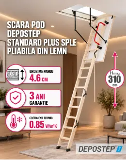 Scara pod DEPOSTEP STANDARD PLUS SPLE pliabila din lemn H max 310 cm