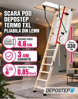 Scara pod DEPOSTEP TERMO TXL chepeng pod pliabil din lemn, maner telescopic, H max 330 cm