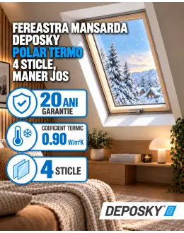 Fereastra mansarda DEPOSKY POLAR TERMO 4 sticle, maner jos
