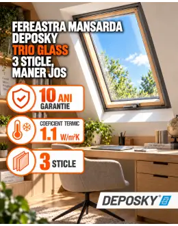Fereastra mansarda DEPOSKY TRIO GLASS 3 sticle, maner jos