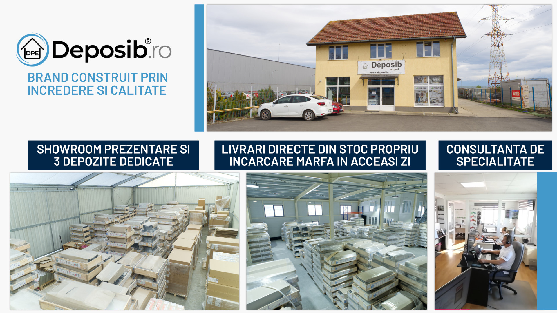 Deposib este unul dintre cei mai mari distribuitori nationali de scari de pod, ferestre mansarda si produse pentru protectia lemnului, dezvoltand brandurile DEPOSTEP si DEPOSKY si colaborand cu retaileri importanti precum Dedeman, Leroy Merlin si Hornbach.