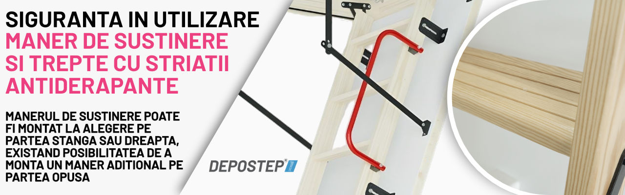 Scara pod din lemn DEPOSTEP SPLE -maner de sustinere si trepte antiderapante scara pod