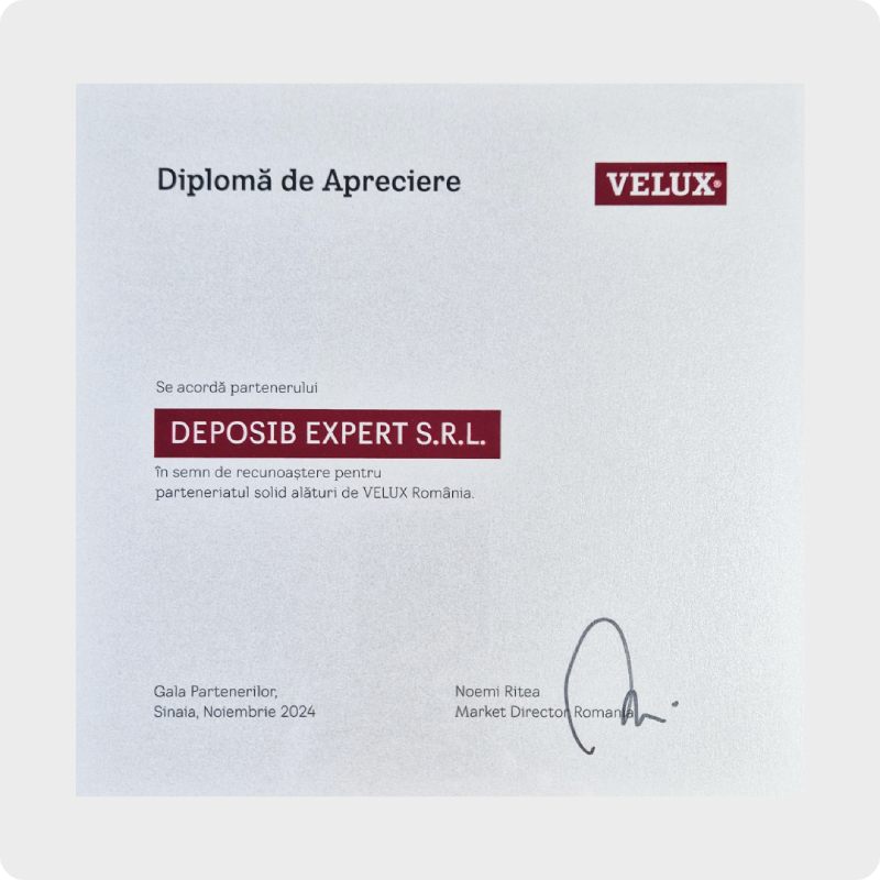 Diploma de apreciere Velux pentru Deposib Expert